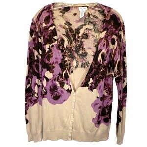 Jaclyn Smith Womens Sweater Size L Tan 1/2 Button Up Long Sleeve Cardigan V Neck